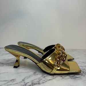 Versace Women's Gold Medusa Chain Mule Heels Shoes Size 37